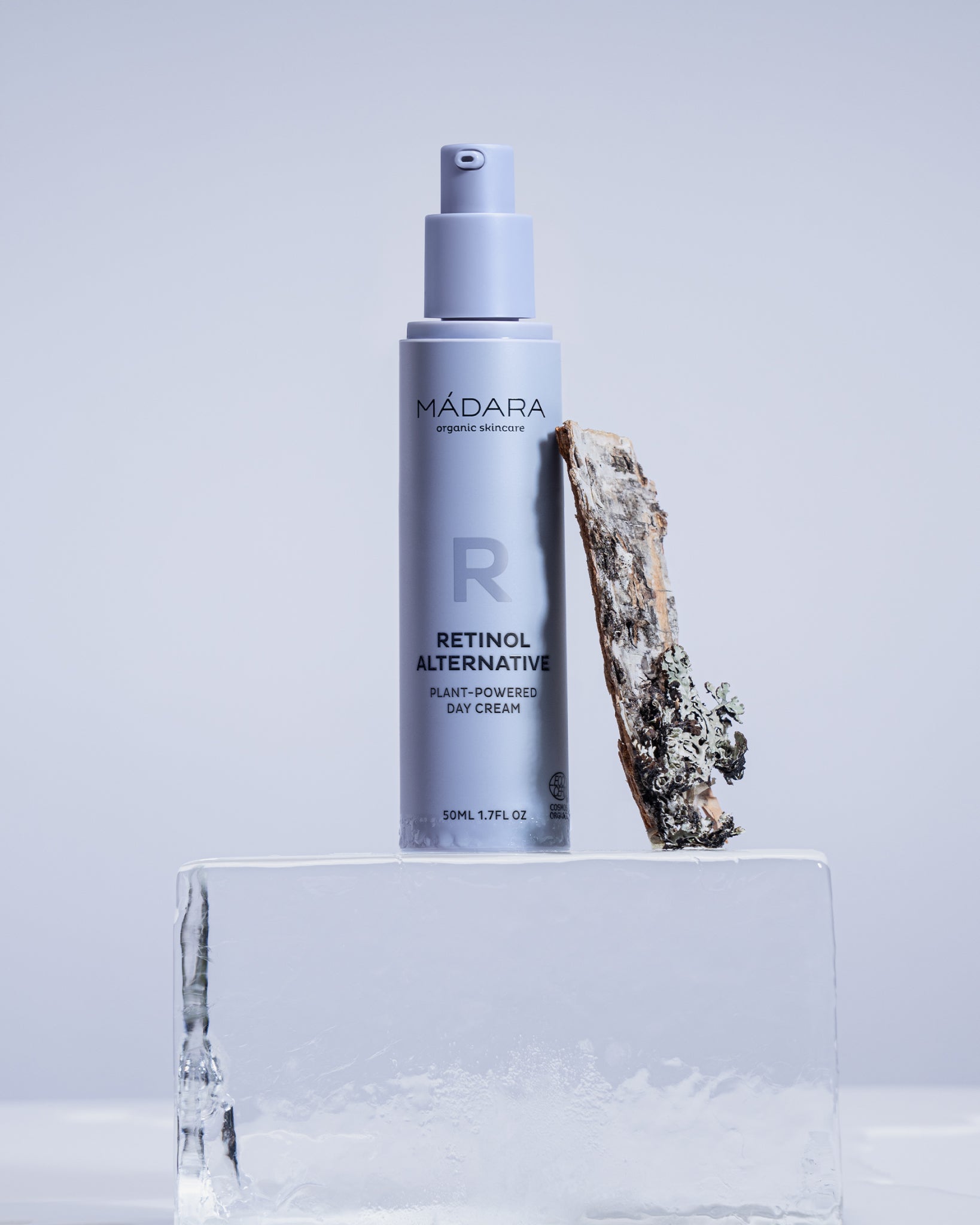 MÁDARA Organic Skincare retinol alternative day cream A3350 face cream product photo on plain background.