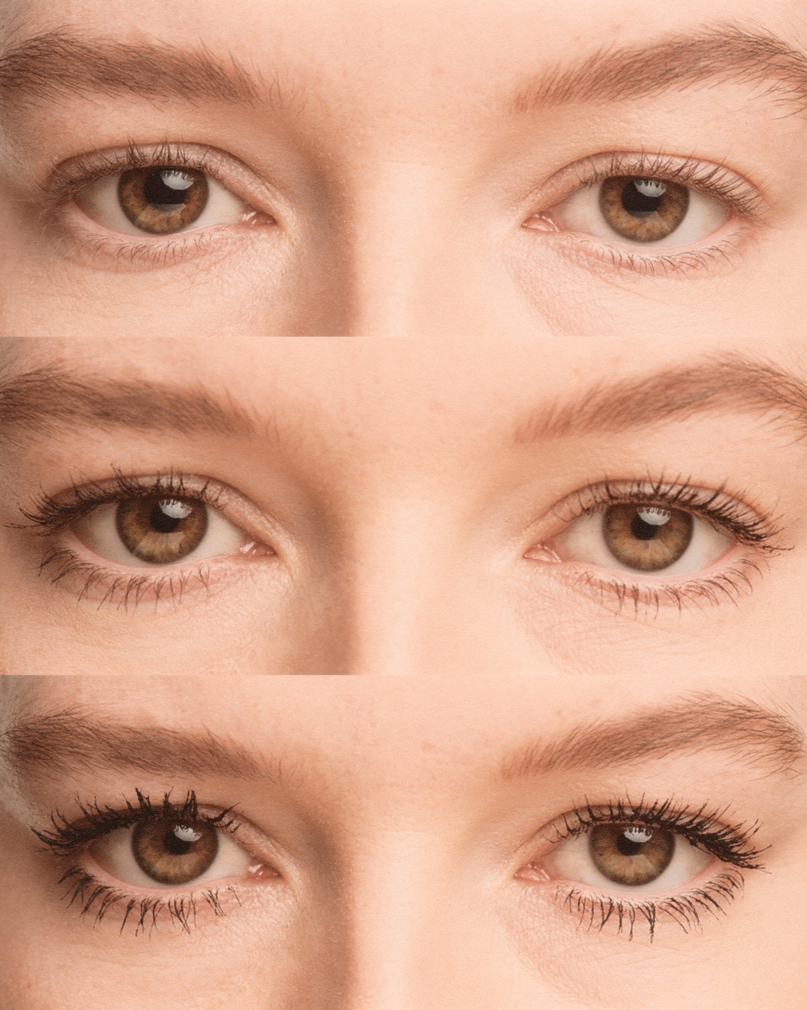 Model wearing MÁDARA Organic Skincare come closer mascara on A6602 on skin; close-up portrait shows natural application results.