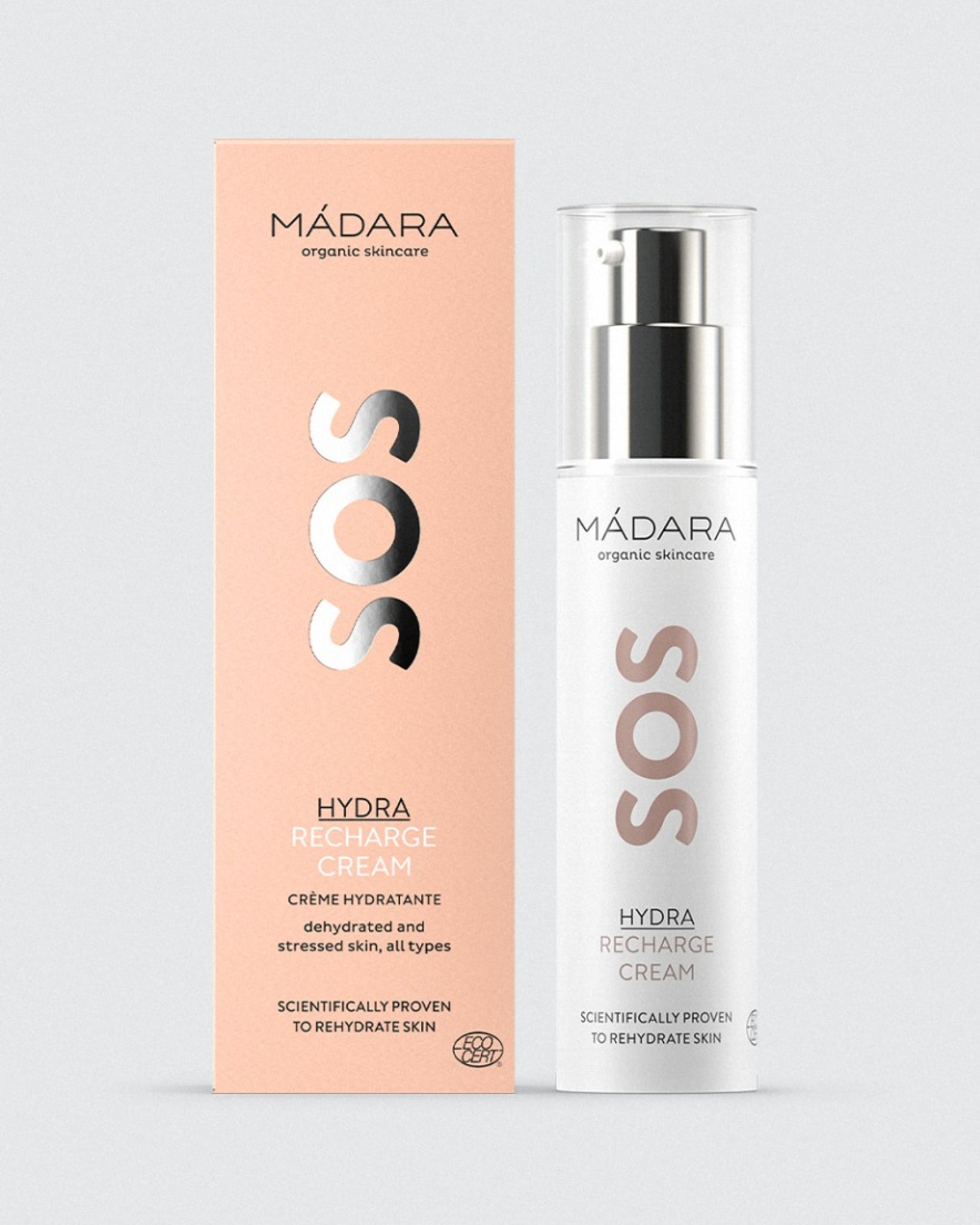 MÁDARA Organic Skincare hydra recharge cream madara 50ml A3011 face cream product photo on plain background.