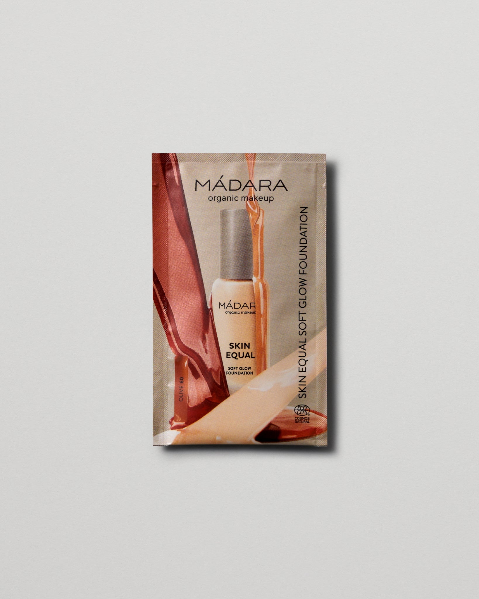 MÁDARA Organic Skincare soft glow foundation spf15 olive 2ml SC6061 2 foundation product photo on plain background.