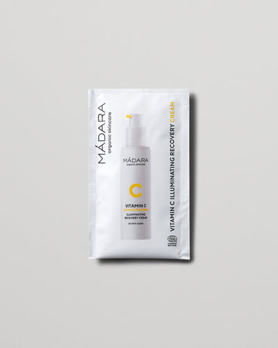 MÁDARA Organic Skincare vitamin c illuminating recovery cream 2ml SC3302 2 face cream product photo on plain background.